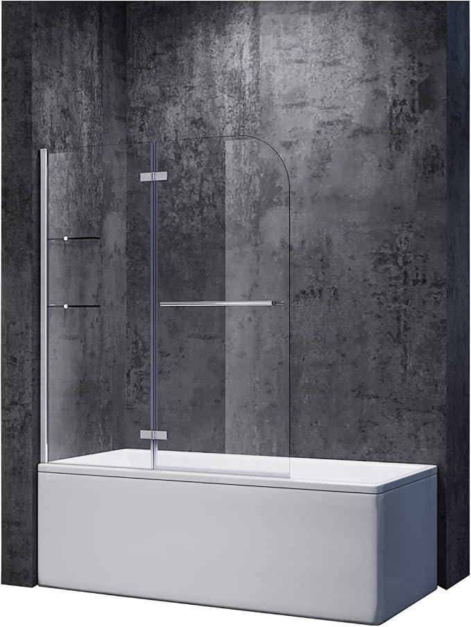 Duschabtrennung 120x140cm Duschwand für Badewanne mit Eckregal,6mm NANO Klarglas Duschtrennwand badewannenaufsatz