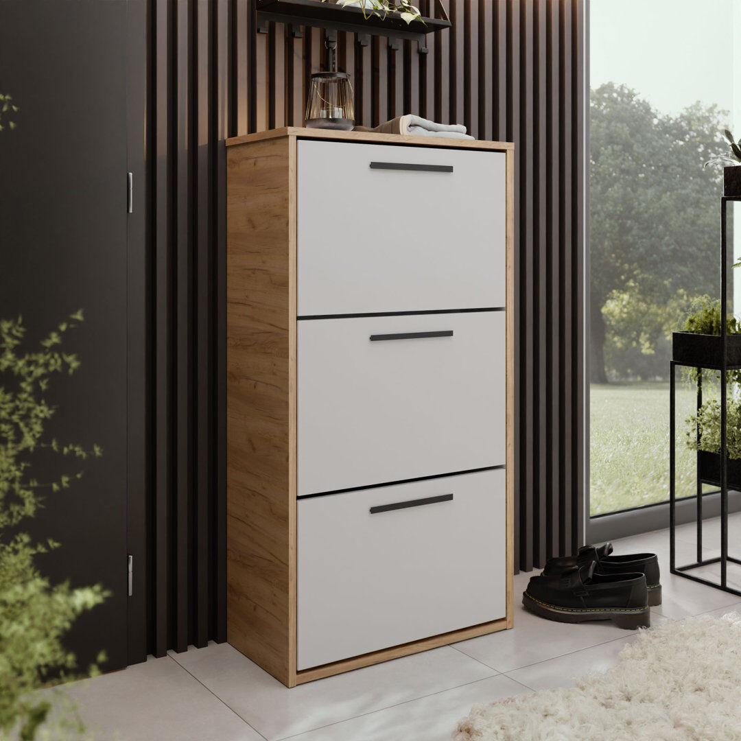 Brayden Studio 15 Pair Shoe Storage Cabinet Shoe cabinet ASPER golden craft oak i white 15