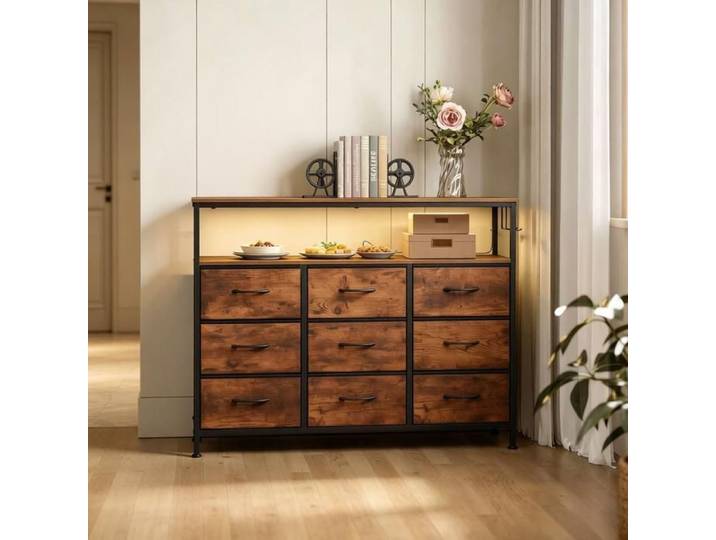 Commode - WESTYLE - 110x30x85cm - 9 tiroirs - LED 21 couleurs - Multiprise intégrée