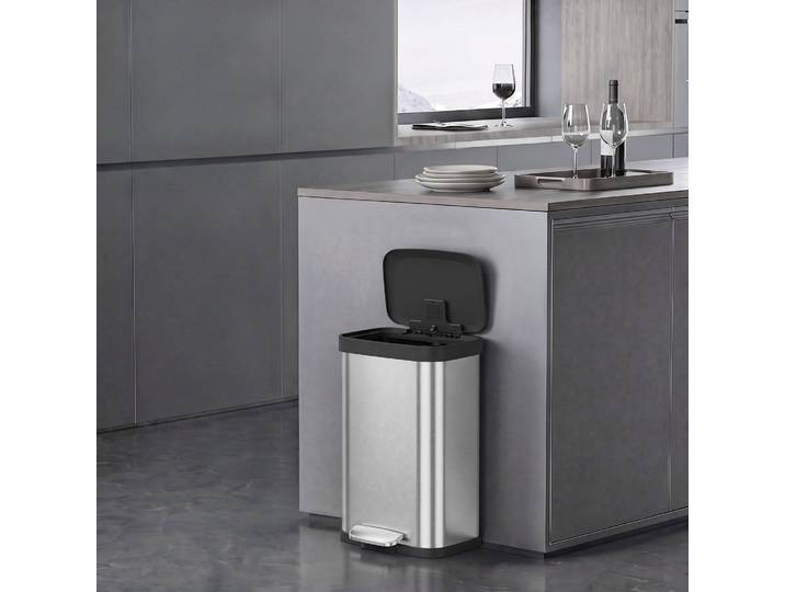HOMCOM Poubelle Rectangulaire 50L Acier Inox Argent Fermeture Douce