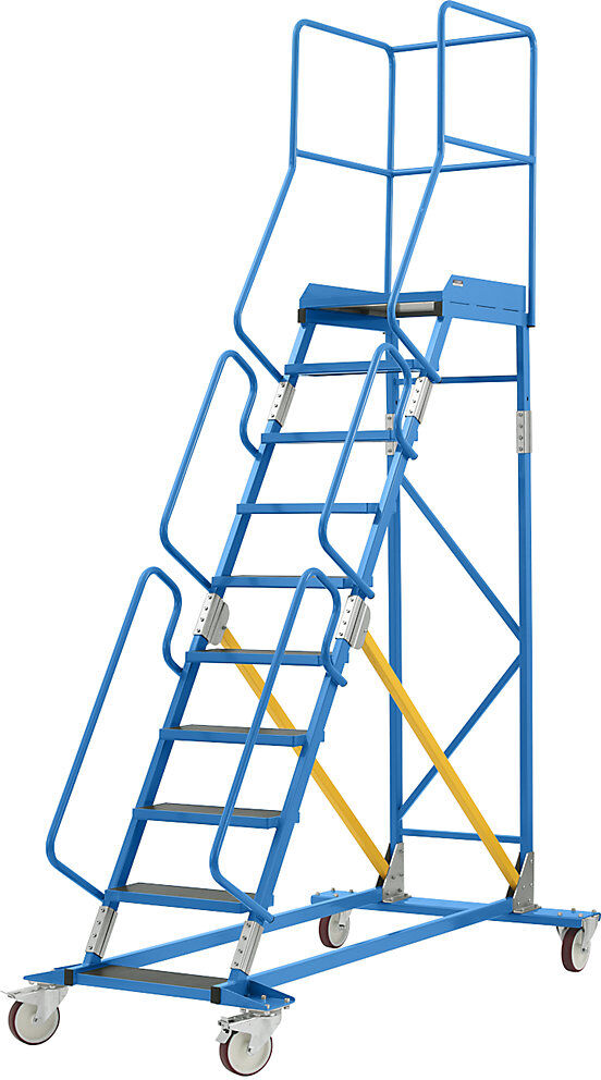 Mobile Podestleiter, Siebdruck-Stufeneinlage, 10 Stufen eurokraft pro