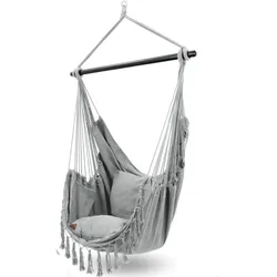 DELUKE Hängesessel Indoor ohne Gestell MELA - Mit Kuscheldecke & Bücherfach | Hängestuhl mit Kissen Hängeschaukel Outdoor bis 120kg, Grau