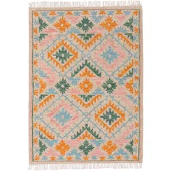 benuta Pure Handgewebter Kelim Zohra Multicolor/Beige 120x170 cm - Bunter Teppich für Wohnzimmer