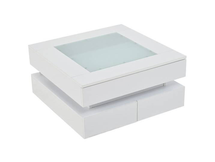 Redom Couchtisch 70/70/35 cm mit LED-Beleuchtung, Glasplatte und 3 Schubladen, Weiß, 70x35x70 cm, Wohnzimmer, Wohnzimmertische, Couchtische