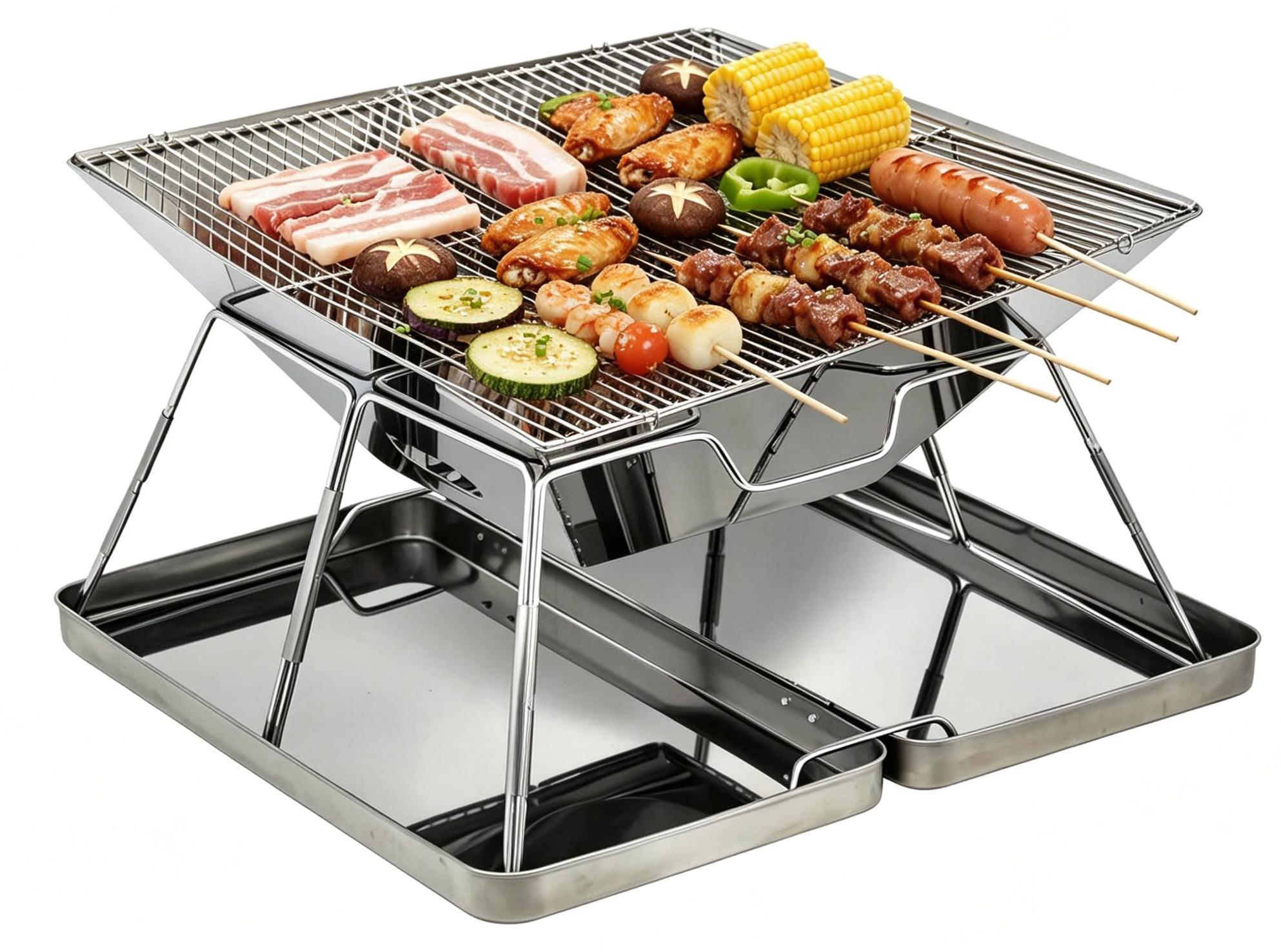 Tragbarer Grill, Holzkohlegrill, klappbar, Edelstahl