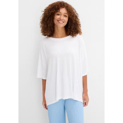 Oversize-Shirt BONPRIX, Damen, Gr. 44/46 (L), weiß, Jersey, Obermaterial: 95% Viskose, 5% Elasthan, unifarben, oversize Po-bedeckend, Rundhals, Shirts, oversize Passform, Halbarm-Design, aus Viskose und Elasthan