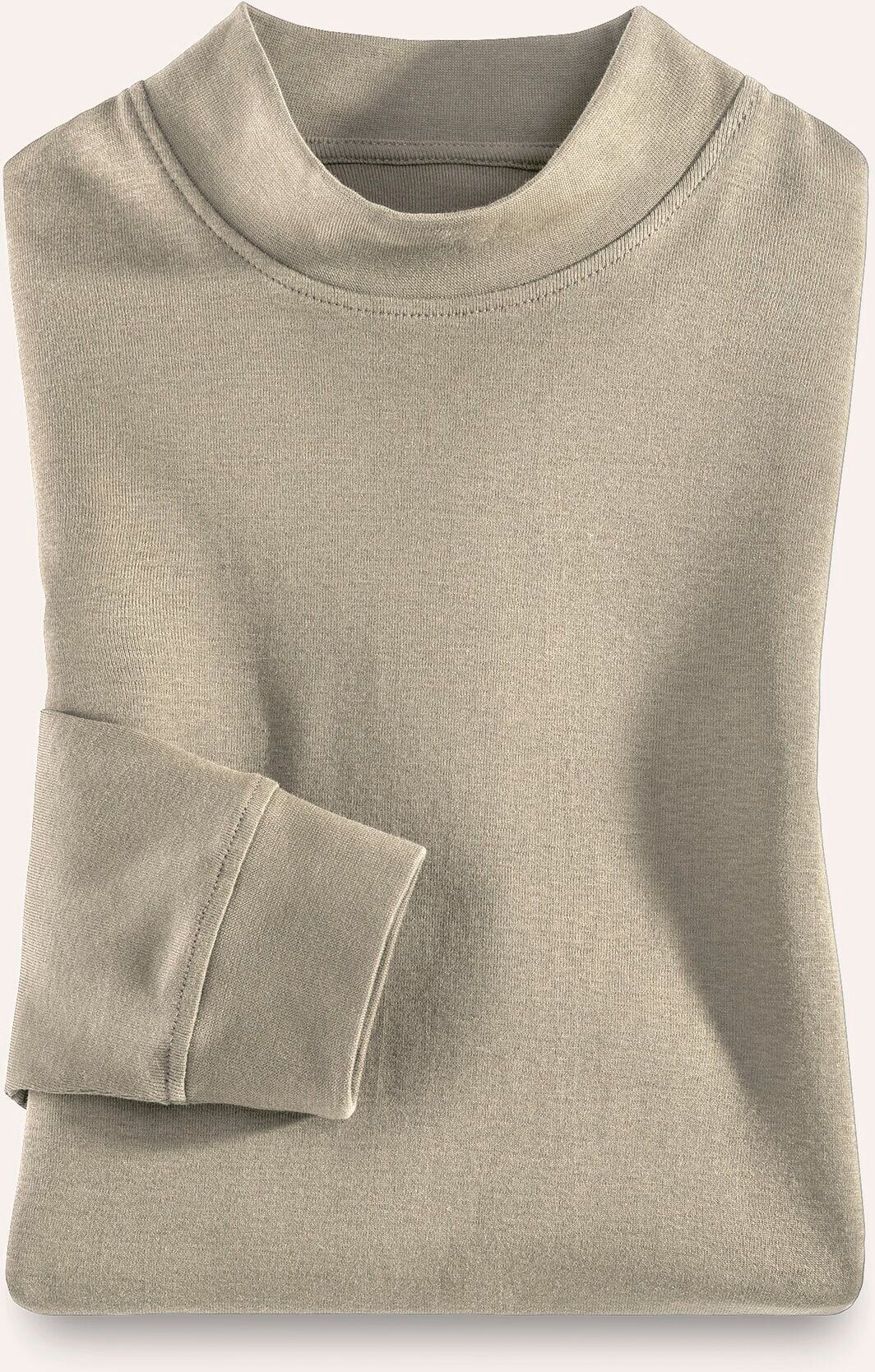 Walbusch Langarm-Shirt Stehkragen, , Farbe Beige, 56, reine Baumwolle angenehm weicher Griff Herren