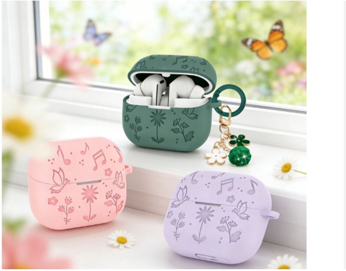 INF 3D-geprägte Blumen-Schmetterling Silikonhülle, kompatibel mit Samsung Buds3/3pro – hautfreundlich, staubdicht, kratzfest, Rosa