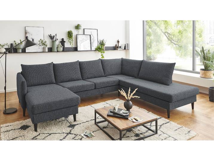 Wohnlandschaft GOODPRODUCT Rekvik U-Form , grau (anthrazit), B:308cm H:79cm, Sofas, Wohnlandschaft, mit Wellenunterfederung, mit Massivholzfüssen