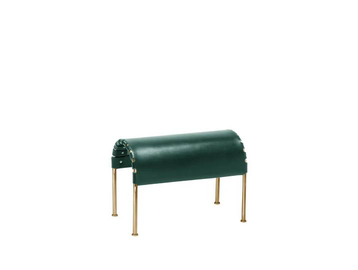 Källemo Pouf Bruno Cuir pleine fleur vert bouteille-piètement laiton