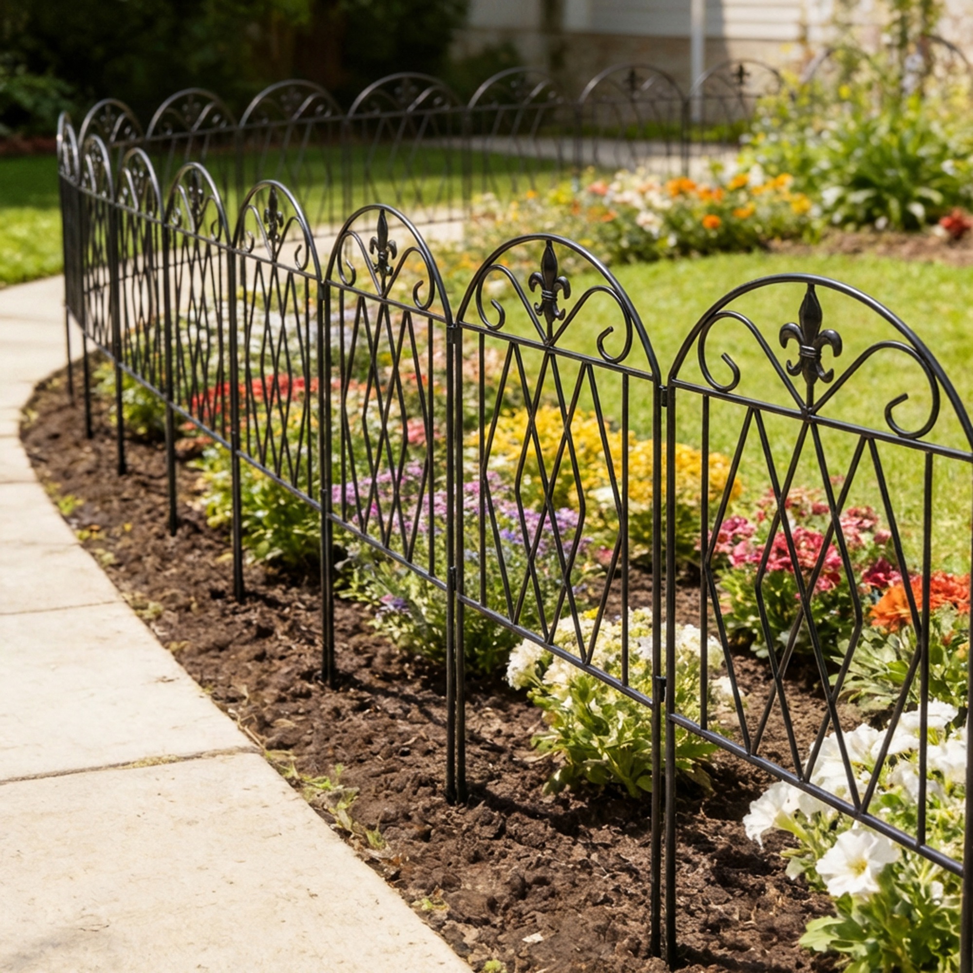 Outsunny Set di 4 Recinzioni Metalliche da Giardino 125x56 cm con Design Arcuato Resistenti Facili da Installare per Patio Prato Nero   Aosom Italy