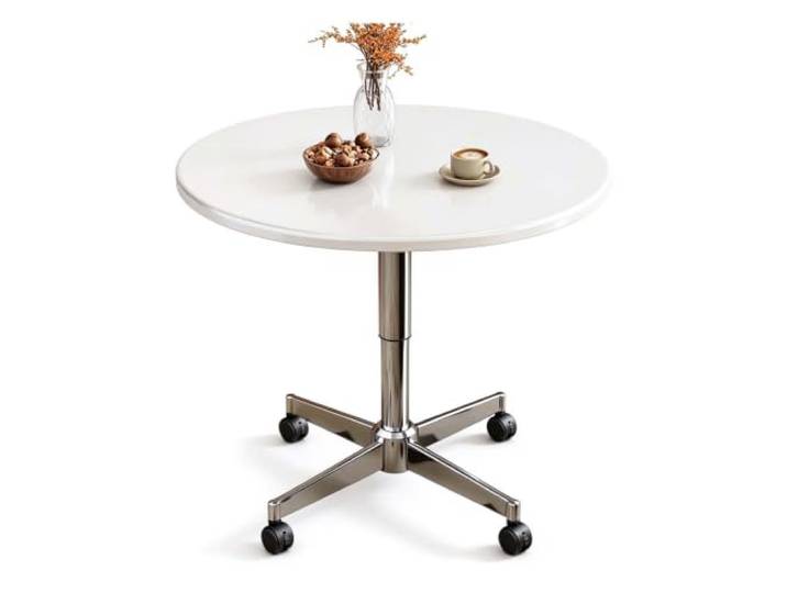 GAOCUNBING Runder Bartisch, 360 Grad drehbar, höhenverstellbar; Beistelltisch, höhenverstellbar White,70cm/27.6in