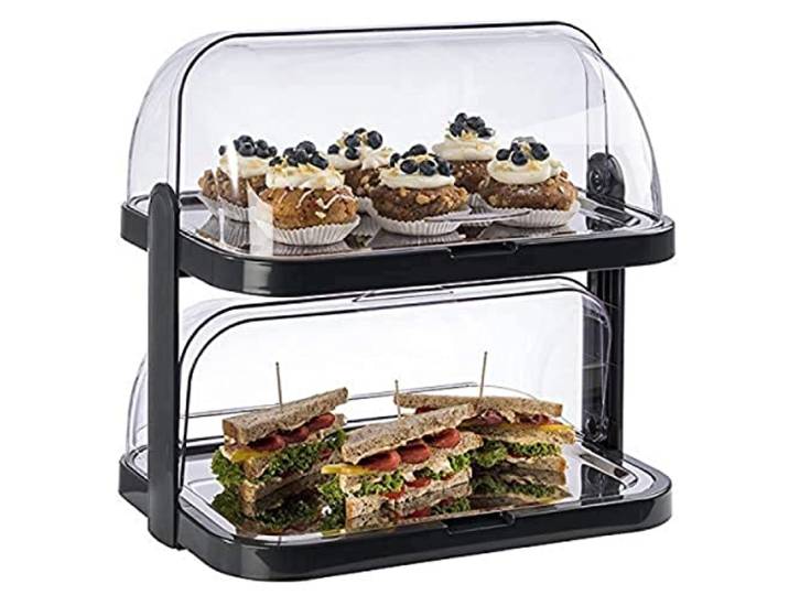Vitrine Buffet APS 9204 Doppeldecker 2 capots transparents enroulables\, 2 plateaux en acier inoxydable\, 4 accumulateurs de refroidissement\, rangement peu encombrant
