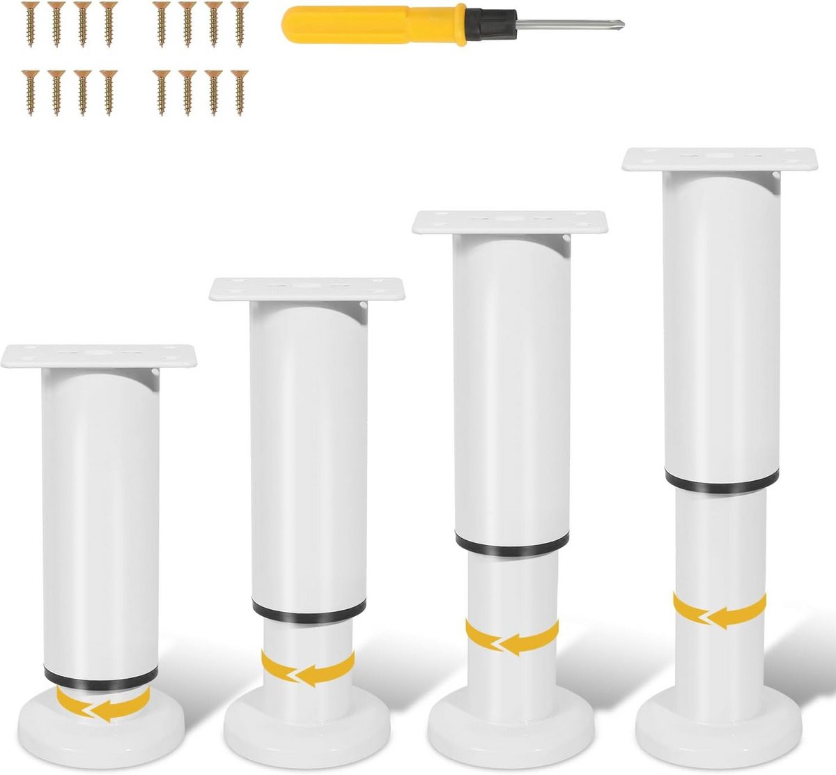 Geef uw meubels een nieuwe uitstraling met deze set van 4 verstelbare meubelpoten, ideaal voor uw bank, kast of tafel.
