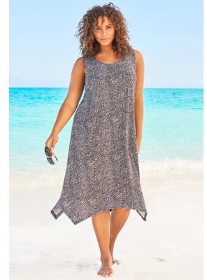 Plus Size Women's Sharktail Beach Cover Up by Swim 365 in Black Mini Leopard (Size 18/20) Dress
