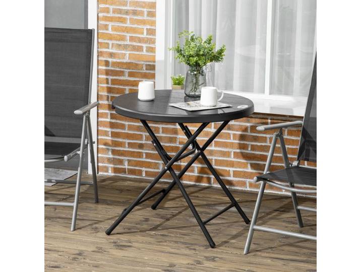 WOVREO table de jardin ronde pliante Ø80 cm 4 personnes aspect bois gris foncé