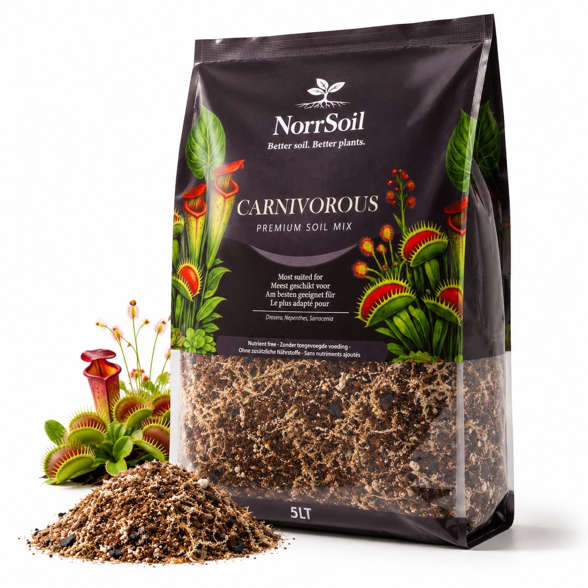 Norrsoil Vleesetende Planten Potgrond 5L – Premium Carnivorous Mix voor Venus Vliegenvanger, Drosera, Nepenthes & Sarracenia – Turfvrij – Zonder Meststoffen