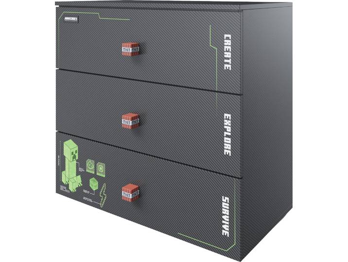 Kommode PHOENIX Minecraft Kommode , grau (schwarz), B:80cm H:77cm T:39,5cm, Holzwerkstoff, Sideboards, Kommode, inkl Beleuchtung