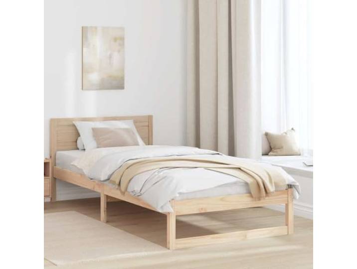 Bettrahmen Mit Kopfteil Natur 90x190 cm Massives Kiefernholz Mit Stabilem Lattenrost, Modernes Design, Pflegeleicht, Für Schlafzimmer Und Gästezimmer