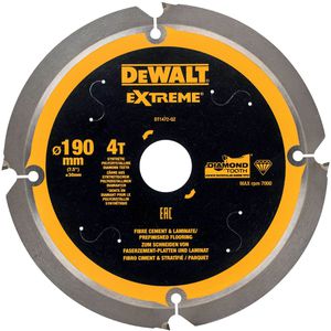 DeWalt Kreissägeblatt Extreme PCD DT1472-QZ, 190 x 30mm, 4 Zähne, für Faserzement, Laminat, HPL