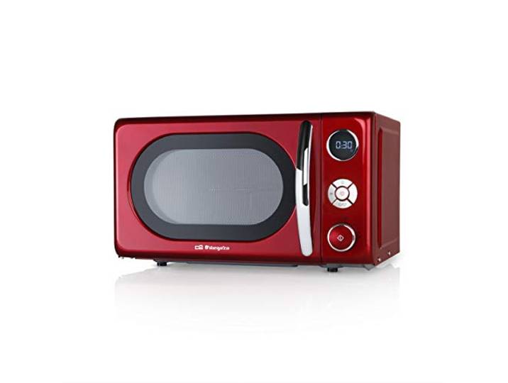 Orbegozo MIG2042 - Mikrowelle mit Grill, 20 Liter Fassungsvermögen, 10 Leistungsstufen, 8 vorkonfigurierte Menüs, Multifunktionssystem, digitales LED-Display, 700 W, Stahl, Rot