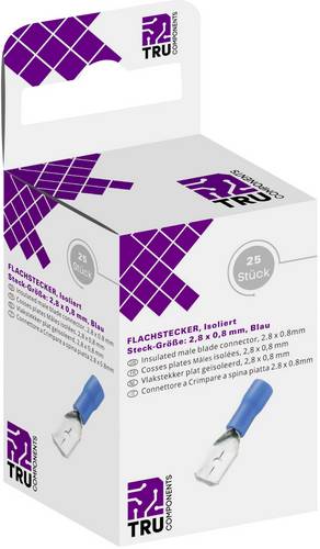 TRU COMPONENTS T1904C045 Flachstecker-Sortiment Steckbreite: 2.80mm Steckdicke: 0.80mm 180° Teilisoliert Blau 25St.