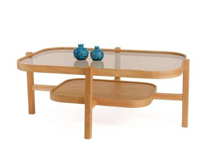 ASIR Elegant Coffee Table, 100% Solid Wood with 18mm Thickness, Tempered Glass Top, Oak Color, 110 x 70 x 48 cm Perfect for Modern Living Rooms