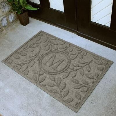 Bungalow Dba Matterly Brittney Leaf Monogram Doormat 35 x 23, 35 x 23, Gray