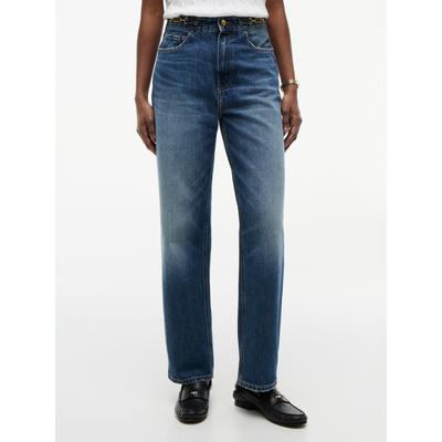 High-waist-Jeans TOMMY HILFIGER "TAPERED CAM HW ANKLE", Damen, Gr. 27, Länge 28, blau (cam mid), Denim/Jeans, Obermaterial: 100% Baumwolle, unifarben, regular fit knöchellang, Jeans High-Waist-Jeans, Baumwolle, knöchellang, high waist