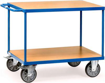 Tischwagen, Stahl/Holz, 2 Etagen, L 1000 x B 600 mm, bis 600 kg, brillantblau/Buchedekor