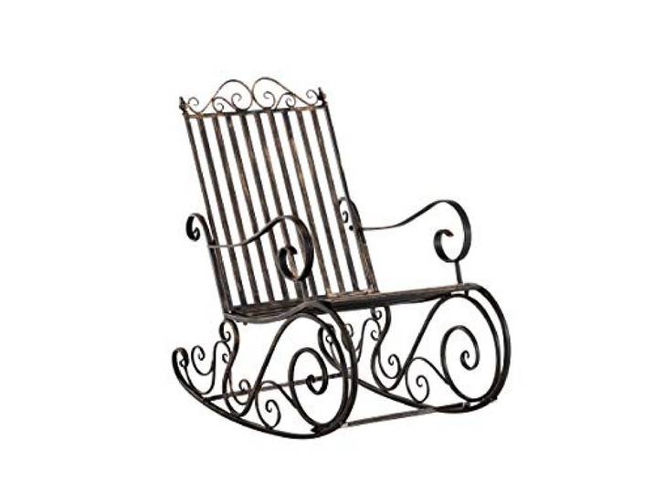 CLP Schaukelstuhl Relaxstuhl Smilla, wetterfest für Garten, Metallgestell, ergonomisch, Landhausstil, Outdoor Sessel Farbe Bronze