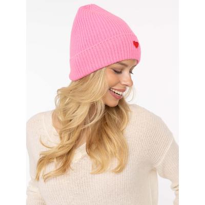 Beanie ZWILLINGSHERZ "Beanie with Heart-Patch", Damen, pink (bubblegum), Rippstrick, Wolle, unifarben, Mützen Beanie, Rippstrick, mit breitem Umschlag, wärmend