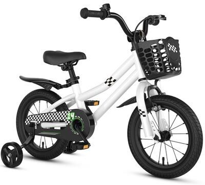 Costway 14 Inch Kids Bike White with Blue Helmet Protective Set