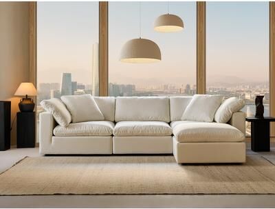Lesly Square Arm Linen Fabric Rectangle Sectional Sofa Combination Sofa in Pearl White