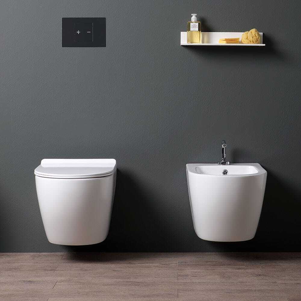 Wand-WC ohne Spülrand + WC-Sitz und Bidet | Folk