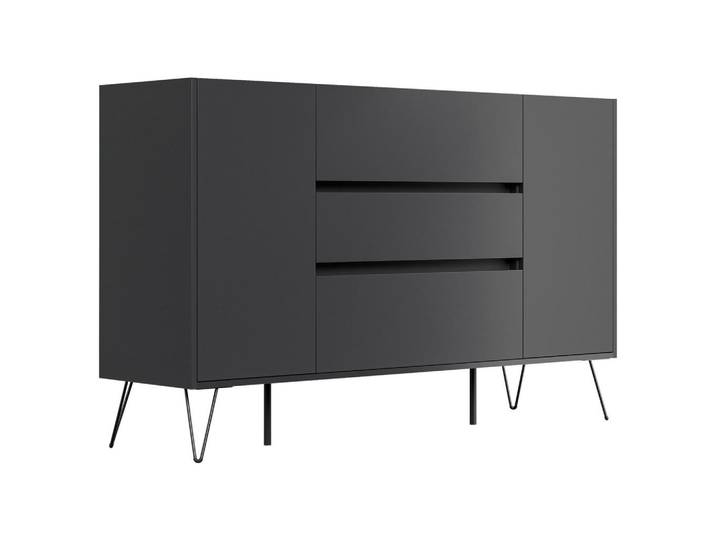 Mid.you Sideboard Posseik Industrial, Graphit, Metall, 3 Schublade(n) Schubladen, 155x93.6x42 cm, stehend, Wohnzimmer, Kommoden & Sideboards, Sideboards