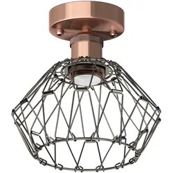 ledscom.de Vintage E27 Deckenleuchte RETRA, bronze, mit faltbarem Käfig-Schirm, chrom-schwarz