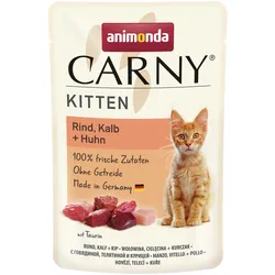 animonda Carny Kitten 85g Beutel Katzennassfutter Sparpaket 24 x 85 Gramm Rind, Kalb + Huhn