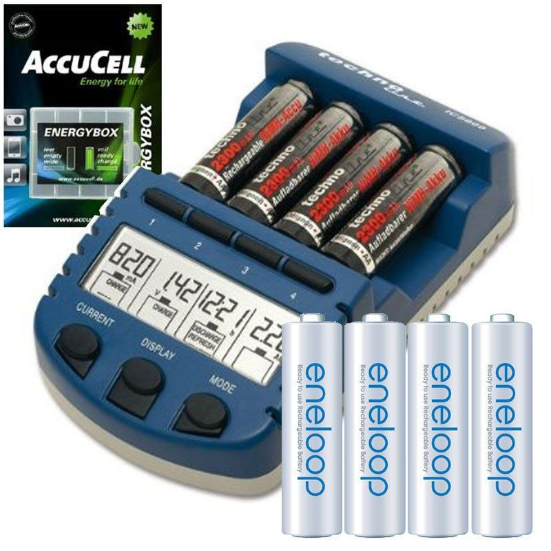 Technoline BC 1000 Acculader met 4x Sanyo Eneloop HR-3UTGB Blauw