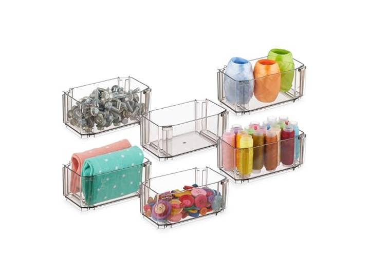Relaxdays Organiseur de tiroir\, lot de 6\, pour vêtements\, maquillage\, etc\, en plastique\, boîte de rangement\, marron
