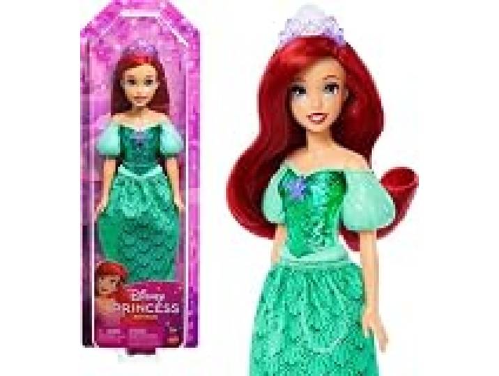Mattel Disney Princesse Poupée Ariel Poupée Ensemble étincelant avec jupe amovible, diadème, chaussures, articulée, collection, inspirée de La Petite Sirène, HLW10