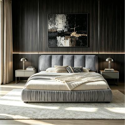 GREATPLANINC Luxurious Upholstered Platform Bed with Segmented Headboard Shiny Velvet Comfortable Sleep