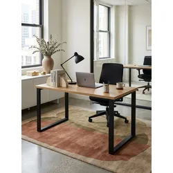 Schreibtisch – Eiche-Dekor/Schwarz, 120x60x76 cm, Metallbeine, Homeoffice