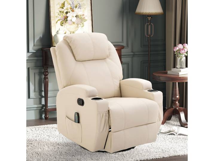 HOMCOM Fauteuil Massage Relaxation Inclinable Réglable Crème