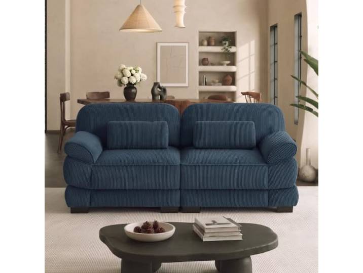 SoarTalent 194cm Modulares Sofa 2-Sitzer, Ecksofa L-Form,Blau Sitzhöhe 53 cm, 61 cm Sitztiefe, abriebfest, Holzgestell, pflegeleicht, für modulare Sofas in kleinen Räumen und Wohnungen