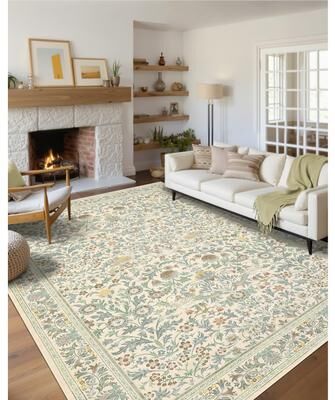 "Garvee Modern 5'x7'Area Rug,Vintage Botanical Bird Floral Boho Rug - 2'3"" x 12' Runner"