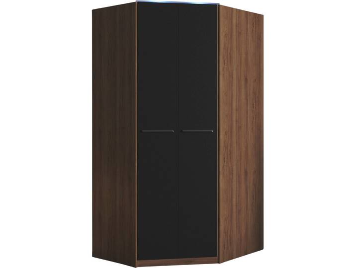 Eckkleiderschrank, Holzwerkstoff, Braun/Schwarz 95×193 cm, Raumwunder, Modern, Priess