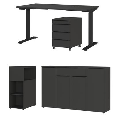 Büromöbel-Set GERMANIA "Mailand", grau (graphit), Schreibtisch Breite 140cm Holzwerkstoff Metall, Holzwerkstoff, Metall, Arbeitsmöbel-Sets, Büromöbel-Set, inkl. Schreibtisch, Rollcontainer, Raumteiler und Sideboard