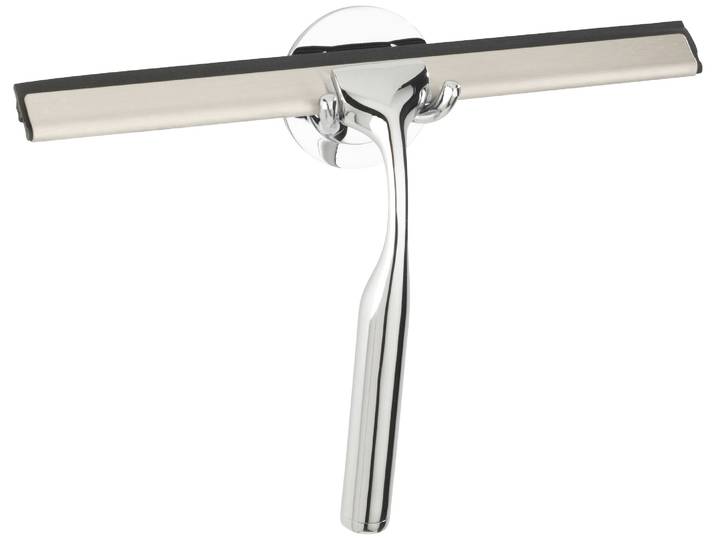 Duschabzieher WENKO Terni , grau (chromfarben), B:24cm L:17cm, Zinkdruckguss, Wasserabzieher, Duschabzieher, 24 cm, mit Turbo-Loc Wandbefestigung zum Ankleben