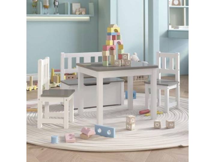 LPERTGFHU 4-TLG. Kindersitzgruppe, Tisch & Stuhl-Set mit Truhenbank, MDF Platzsparendes Design, Integrierter Stauraum, Abgerundete Ecken, MDF-Material